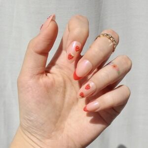 Nail Reformation Strawberry Press On Nails Red French Tip Almond Manicure Kit